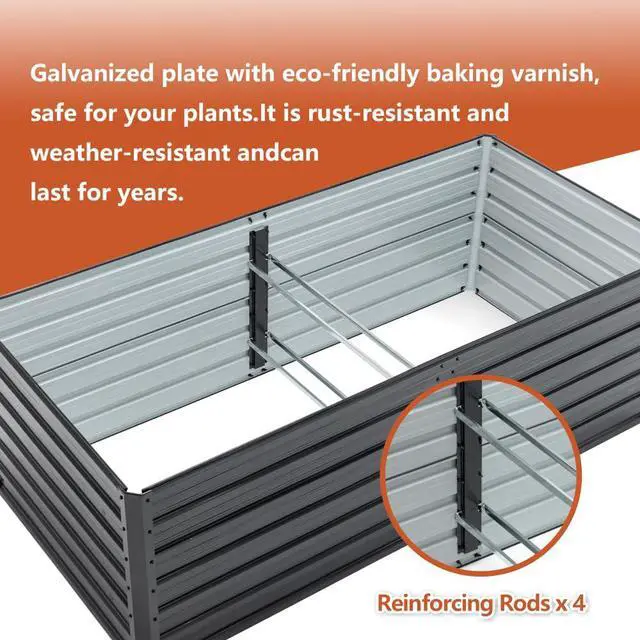 Alt view image 5 of 7 - Raised Garden Bed Kit with Open-Ended Base and 4 Reinforcing Rods for Park, Outdoor Metal Elevated Planter Box with Rustproof Steel Frame and Safety Edging for Flowers (2PCS:6x3x2FT+Black)