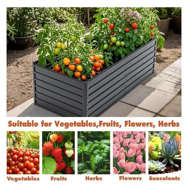 Alt view image 4 of 7 - Raised Garden Bed Kit with Open-Ended Base and 4 Reinforcing Rods for Park, Outdoor Metal Elevated Planter Box with Rustproof Steel Frame and Safety Edging for Flowers (6x3x2FT+Black)