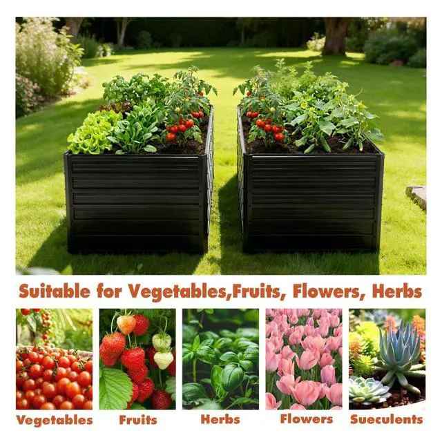 Alt view image 5 of 7 - Raised Garden Bed Kit with Open-Ended Base and 4 Reinforcing Rods for Park, Outdoor Metal Elevated Planter Box with Rustproof Steel Frame and Safety Edging for Flowers (2PCS:8x4x2FT+Black)