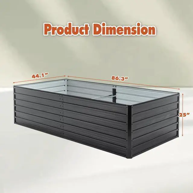 Alt view image 2 of 7 - Raised Garden Bed Kit with Open-Ended Base and 4 Reinforcing Rods for Park, Outdoor Metal Elevated Planter Box with Rustproof Steel Frame and Safety Edging for Flowers (2PCS:8x4x2FT+Black)