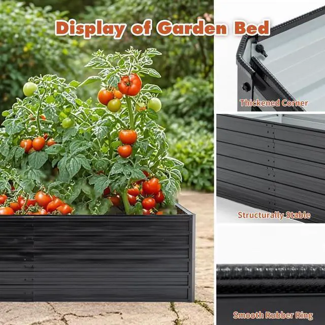 Alt view image 3 of 7 - Raised Garden Bed Kit with Open-Ended Base and 4 Reinforcing Rods for Park, Outdoor Metal Elevated Planter Box with Rustproof Steel Frame and Safety Edging for Flowers (2PCS:8x4x2FT+Black)