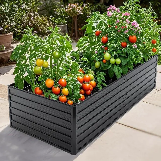 Main image of Raised Garden Bed Kit with Open-Ended Base and 4 Reinforcing Rods for Park, Outdoor Metal Elevated Planter Box with Rustproof Steel Frame and Safety Edging for Flowers (8x4x2FT+Black)