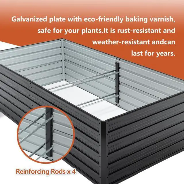Alt view image 4 of 7 - Raised Garden Bed Kit with Open-Ended Base and 4 Reinforcing Rods for Park, Outdoor Metal Elevated Planter Box with Rustproof Steel Frame and Safety Edging for Flowers (2PCS:8x4x2FT+Black)