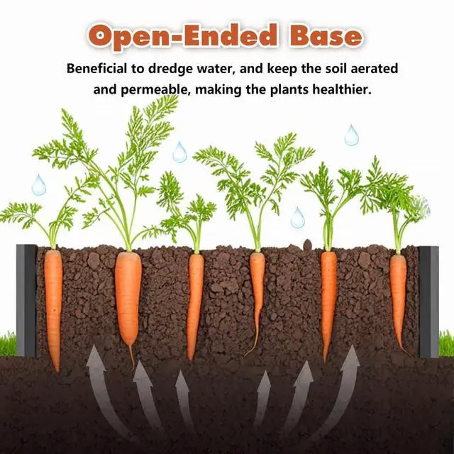 Alt view image 6 of 7 - Raised Garden Bed Kit with Open-Ended Base and 4 Reinforcing Rods for Park, Outdoor Metal Elevated Planter Box with Rustproof Steel Frame and Safety Edging for Flowers (2PCS:8x4x2FT+Black)