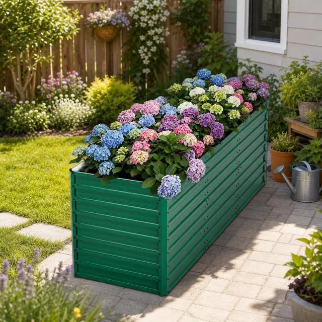 Main image of Raised Garden Bed Kit with Open-Ended Base and 4 Reinforcing Rods for Park, Outdoor Metal Elevated Planter Box with Rustproof Steel Frame and Safety Edging for Flowers (7.6x2.6x2.7FT+Green)
