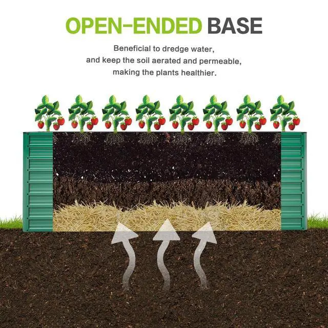 Alt view image 7 of 7 - Raised Garden Bed Kit with Open-Ended Base and 4 Reinforcing Rods for Park, Outdoor Metal Elevated Planter Box with Rustproof Steel Frame and Safety Edging for Flowers (2PCS:7.6x2.6x2.7FT+Green)
