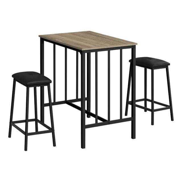 Alt view image 2 of 7 - Hassyee 3-Piece Kitchen Table Set with Rectangular Table and 2 Padded Stools for Small Places, Industrial Dining Table and Chairs Set with Footrest & Metal Frame for Home Bar Cafe