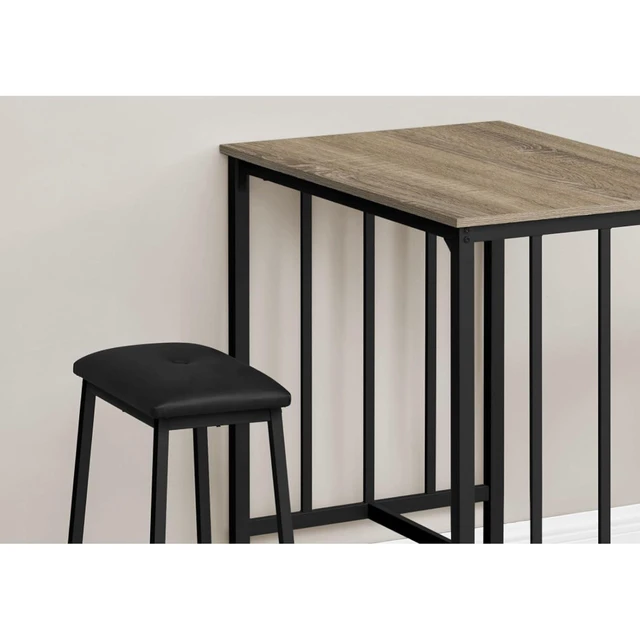 Alt view image 3 of 7 - Hassyee 3-Piece Kitchen Table Set with Rectangular Table and 2 Padded Stools for Small Places, Industrial Dining Table and Chairs Set with Footrest & Metal Frame for Home Bar Cafe