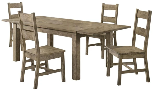 Alt view image 2 of 7 - Hassyee 5-Piece Dining Table Set with Extendable Tabletop and 4 Ladder Back Chairs for Family Gathering, Farmhouse Kitchen Table Set with Solid Wood Frame for Dining Room
