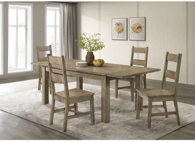 Main image of Hassyee 5-Piece Dining Table Set with Extendable Tabletop and 4 Ladder Back Chairs for Family Gathering, Farmhouse Kitchen Table Set with Solid Wood Frame for Dining Room