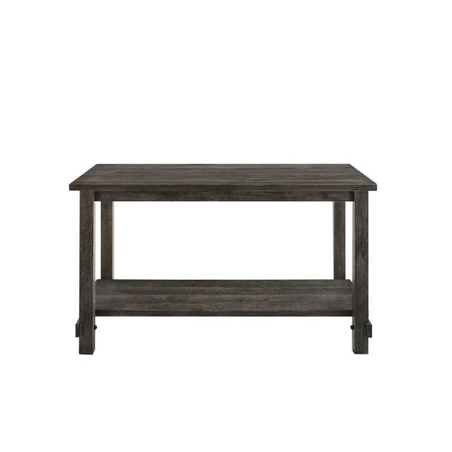 Alt view image 5 of 7 - Hassyee 7-Piece Dinner Table Set with Rectangular Table, 4 X-Back Chairs, 2 Padded Stools & Rivets Trim for 6, Vintage Kitchen Table Set with Storage Shelf for Dining Room
