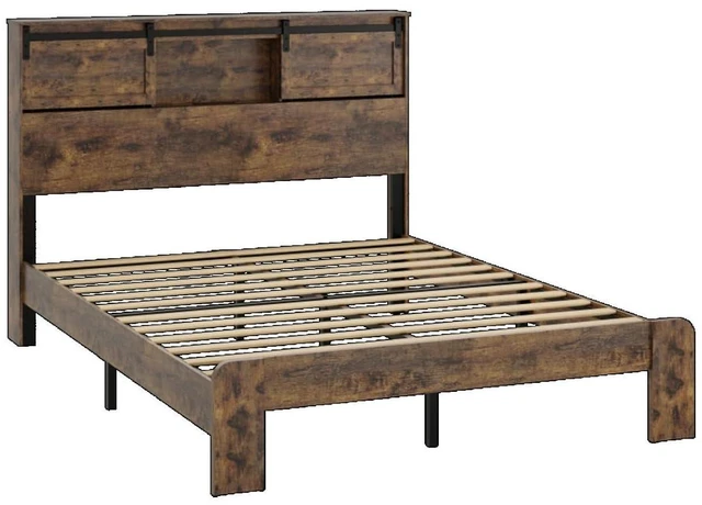 Alt view image 7 of 7 - King/Queen Size Platform Bed with Storage Headboard and USB Charging Station, Mattress Base with Under-Bed Storage Space and Metal Slats Support for Bedroom Guest Room Apartment (Nature Queen)