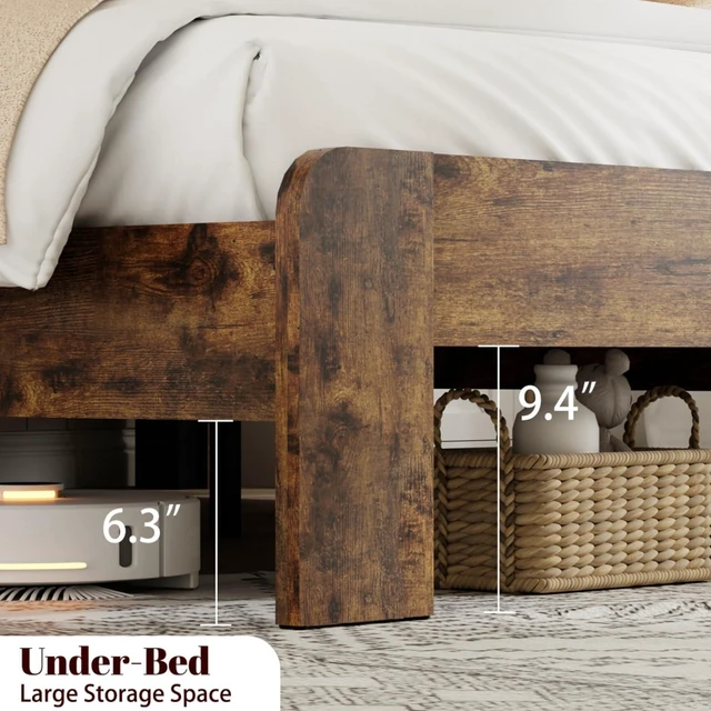 Alt view image 5 of 7 - King/Queen Size Platform Bed with Storage Headboard and USB Charging Station, Mattress Base with Under-Bed Storage Space and Metal Slats Support for Bedroom Guest Room Apartment (Nature Queen)