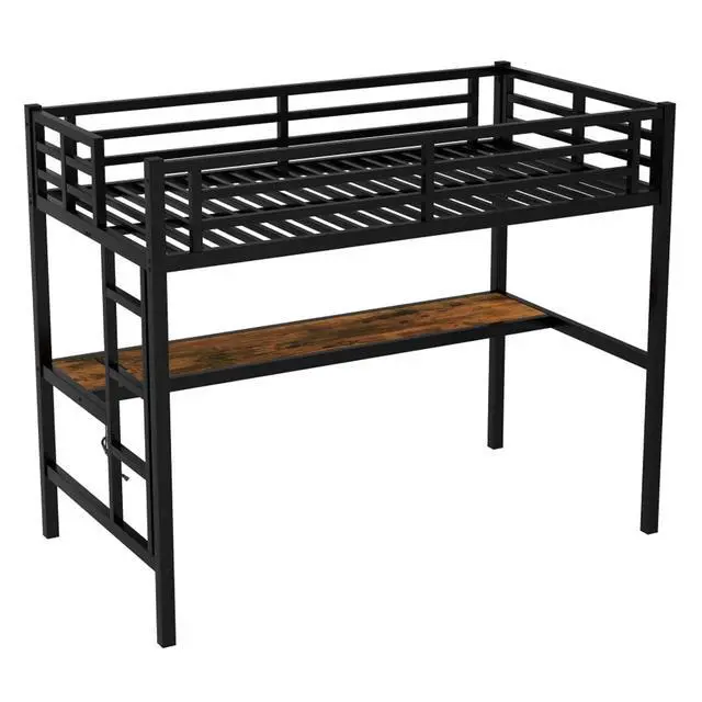 Alt view image 4 of 7 - Twin/TwinXL/Queen Size Metal Loft Bed with USB Charging Station and LED Lighted, Dorm Bed with Desk, Guardrails and Ladders, for Master Bedroom Guest Room Apartment, Noise Reduced (Black Twin XL)