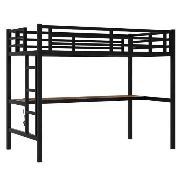 Alt view image 7 of 7 - Twin/TwinXL/Queen Size Metal Loft Bed with USB Charging Station and LED Lighted, Dorm Bed with Desk, Guardrails and Ladders, for Master Bedroom Guest Room Apartment, Noise Reduced (Black Twin XL)
