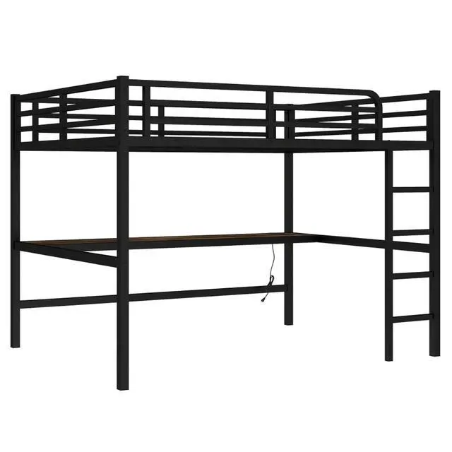 Alt view image 4 of 7 - Twin/TwinXL/Queen Size Metal Loft Bed with USB Charging Station and LED Lighted, Dorm Bed with Desk, Guardrails and Ladders, for Master Bedroom Guest Room Apartment, Noise Reduced (Black Queen)