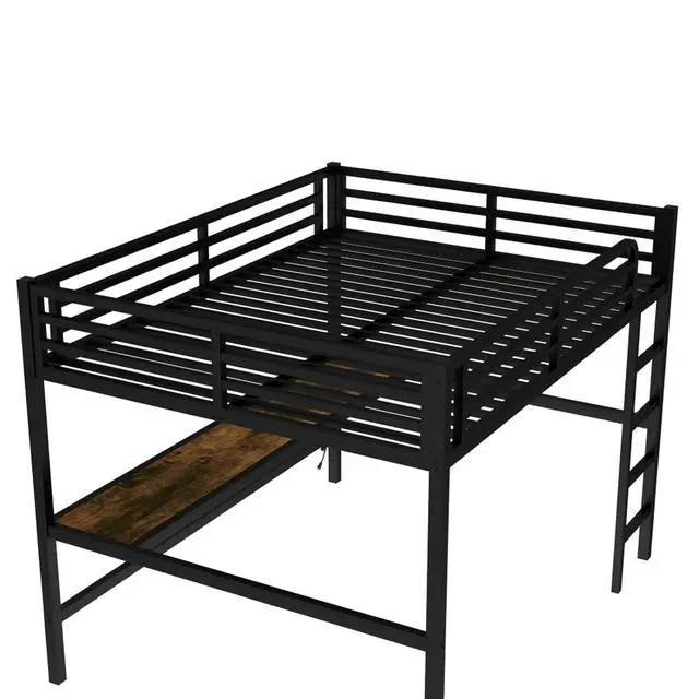 Alt view image 7 of 7 - Twin/TwinXL/Queen Size Metal Loft Bed with USB Charging Station and LED Lighted, Dorm Bed with Desk, Guardrails and Ladders, for Master Bedroom Guest Room Apartment, Noise Reduced (Black Queen)