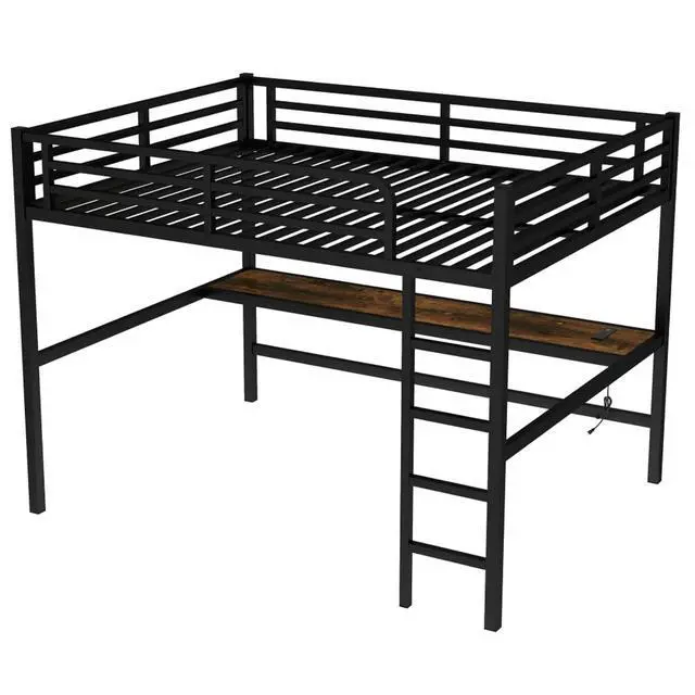 Alt view image 6 of 7 - Twin/TwinXL/Queen Size Metal Loft Bed with USB Charging Station and LED Lighted, Dorm Bed with Desk, Guardrails and Ladders, for Master Bedroom Guest Room Apartment, Noise Reduced (Black Queen)