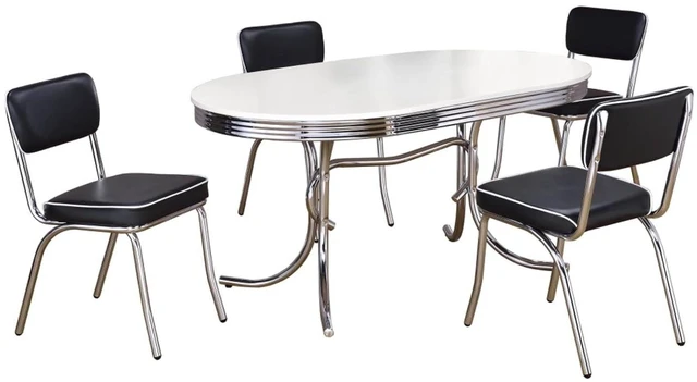 Alt view image 2 of 7 - Hassyee 5-Piece Dining Sets with Oval Table and 4 Upholstered Chairs for Bar Cafe, Contemporary Kitchen Table Set with Decadent Flared Metal Base for Dining Room and Kitchen (White1)