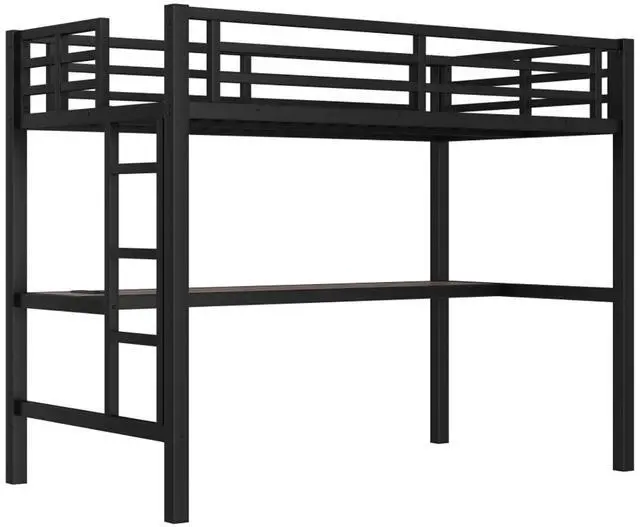 Alt view image 6 of 7 - Twin/TwinXL/Queen Size Metal Loft Bed with USB Charging Station and LED Lighted, Dorm Bed with Desk, Guardrails and Ladders, for Master Bedroom Guest Room Apartment, Noise Reduced (Black Twin)