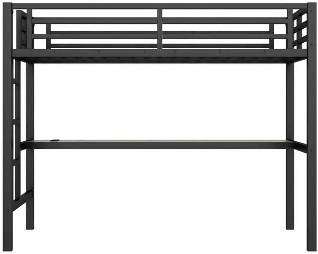 Alt view image 7 of 7 - Twin/TwinXL/Queen Size Metal Loft Bed with USB Charging Station and LED Lighted, Dorm Bed with Desk, Guardrails and Ladders, for Master Bedroom Guest Room Apartment, Noise Reduced (Black Twin)