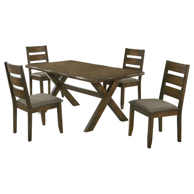 Alt view image 2 of 7 - Hassyee 5-Piece Dinner Table Set with Rectangular Table and 4 Ladder Back Chairs for Dining Room, Farmhouse Kitchen Table Set with X Shape Wood Legs for Family Gatherings