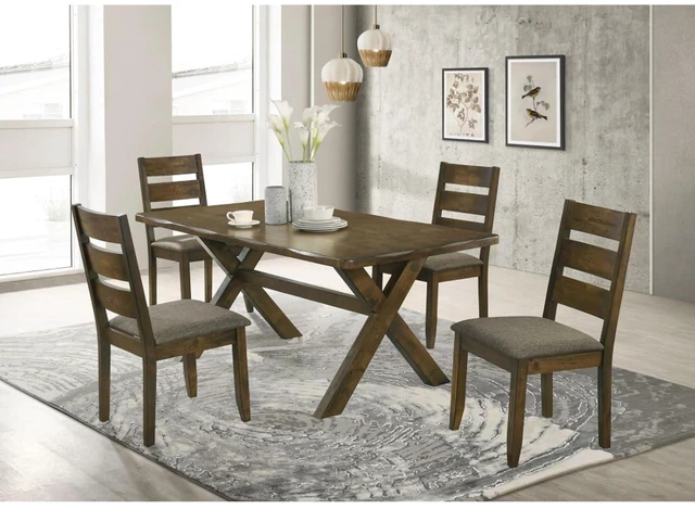Main image of Hassyee 5-Piece Dinner Table Set with Rectangular Table and 4 Ladder Back Chairs for Dining Room, Farmhouse Kitchen Table Set with X Shape Wood Legs for Family Gatherings
