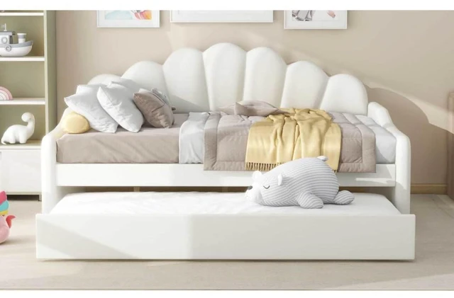 Alt view image 4 of 7 - Hassyee Full Size Upholstery Daybed Frame with Woode Slats Support, Captain's Bed with Backrest and Trundle for Master Bedroom Guest Room Apartment, No Box Spring Needed (White Full)