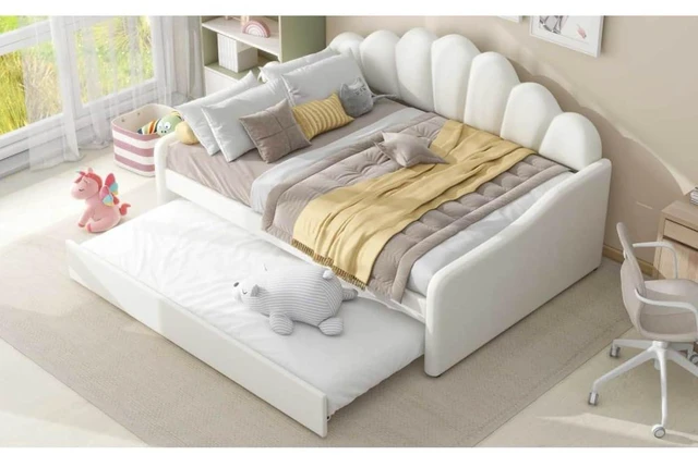 Alt view image 5 of 7 - Hassyee Full Size Upholstery Daybed Frame with Woode Slats Support, Captain's Bed with Backrest and Trundle for Master Bedroom Guest Room Apartment, No Box Spring Needed (White Full)