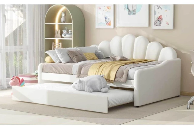 Alt view image 6 of 7 - Hassyee Full Size Upholstery Daybed Frame with Woode Slats Support, Captain's Bed with Backrest and Trundle for Master Bedroom Guest Room Apartment, No Box Spring Needed (White Full)