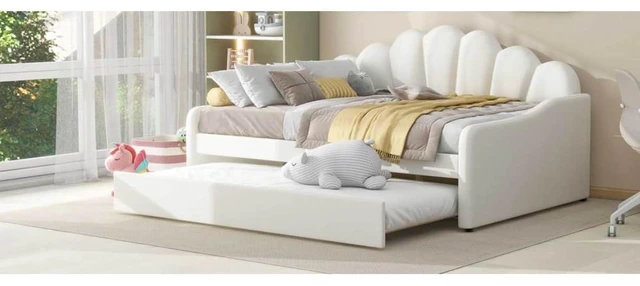 Alt view image 7 of 7 - Hassyee Full Size Upholstery Daybed Frame with Woode Slats Support, Captain's Bed with Backrest and Trundle for Master Bedroom Guest Room Apartment, No Box Spring Needed (White Full)