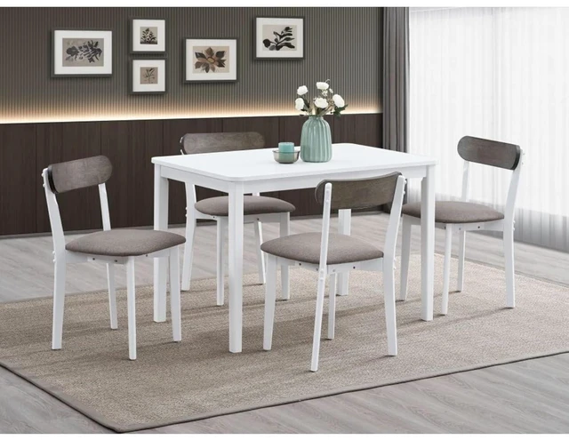Main image of Hassyee 5-Piece Dining Sets with Rectangular Table and 4 Upholstered Chairs for Tavern Pub Bistro Home Restaurant, Farmhouse Kitchen Set with MDF Tabletop for Dining Room