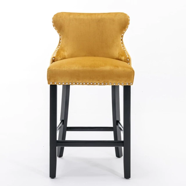 Alt view image 3 of 7 - Hassyee Contemporary Velvet Upholstered Wing-Back Barstools with Button Tufted Decoration and Wooden Legs, and Chrome Nailhead Trim, Leisure Style Bar Chairs,Set of 2 (Gold + Set of 2)