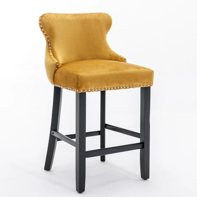 Alt view image 4 of 7 - Hassyee Contemporary Velvet Upholstered Wing-Back Barstools with Button Tufted Decoration and Wooden Legs, and Chrome Nailhead Trim, Leisure Style Bar Chairs,Set of 2 (Gold + Set of 2)