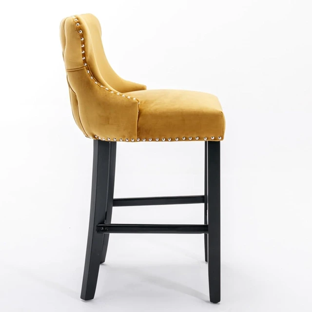 Alt view image 5 of 7 - Hassyee Contemporary Velvet Upholstered Wing-Back Barstools with Button Tufted Decoration and Wooden Legs, and Chrome Nailhead Trim, Leisure Style Bar Chairs,Set of 2 (Gold + Set of 2)
