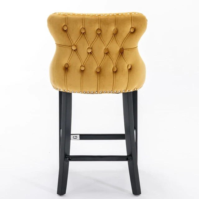 Alt view image 7 of 7 - Hassyee Contemporary Velvet Upholstered Wing-Back Barstools with Button Tufted Decoration and Wooden Legs, and Chrome Nailhead Trim, Leisure Style Bar Chairs,Set of 2 (Gold + Set of 2)