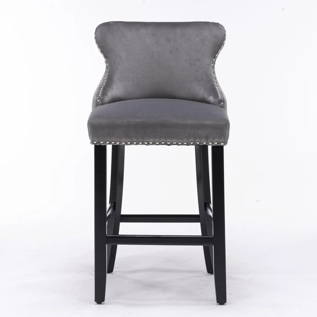 Alt view image 2 of 7 - Hassyee Contemporary Velvet Upholstered Wing-Back Barstools with Button Tufted Decoration and Wooden Legs, and Chrome Nailhead Trim, Leisure Style Bar Chairs,Set of 2 (Gray + Set of 2)