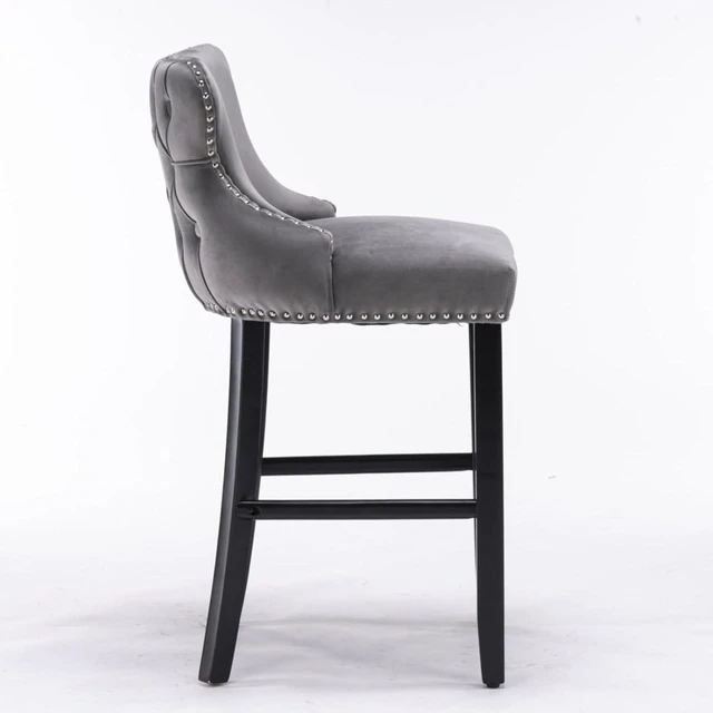 Alt view image 4 of 7 - Hassyee Contemporary Velvet Upholstered Wing-Back Barstools with Button Tufted Decoration and Wooden Legs, and Chrome Nailhead Trim, Leisure Style Bar Chairs,Set of 2 (Gray + Set of 2)