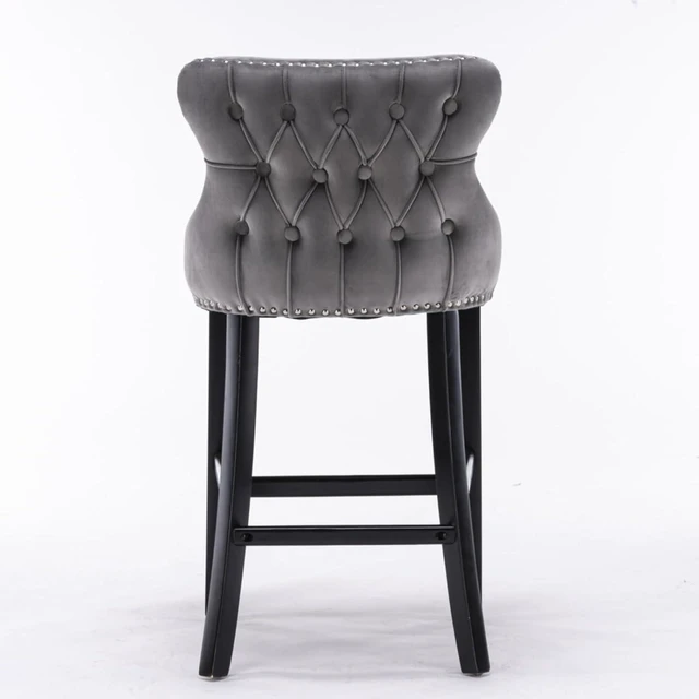 Alt view image 6 of 7 - Hassyee Contemporary Velvet Upholstered Wing-Back Barstools with Button Tufted Decoration and Wooden Legs, and Chrome Nailhead Trim, Leisure Style Bar Chairs,Set of 2 (Gray + Set of 2)