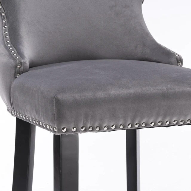 Alt view image 7 of 7 - Hassyee Contemporary Velvet Upholstered Wing-Back Barstools with Button Tufted Decoration and Wooden Legs, and Chrome Nailhead Trim, Leisure Style Bar Chairs,Set of 2 (Gray + Set of 2)