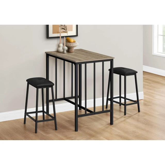Alt view image 6 of 7 - Hassyee 3-Piece Kitchen Table Set with Rectangular Table and 2 Padded Stools for Small Places, Industrial Dining Table and Chairs Set with Footrest & Metal Frame for Home Bar Cafe
