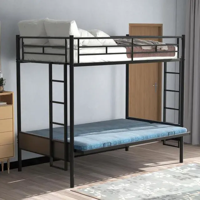 Alt view image 3 of 7 - Hassyee Twin Over Full Metal Bunk Bed with Safety Guardrails and Ladders, Modern Dorm Bed with Under-Bed Storage Space and Slats Support for Master Bedroom Guest Room Apartment