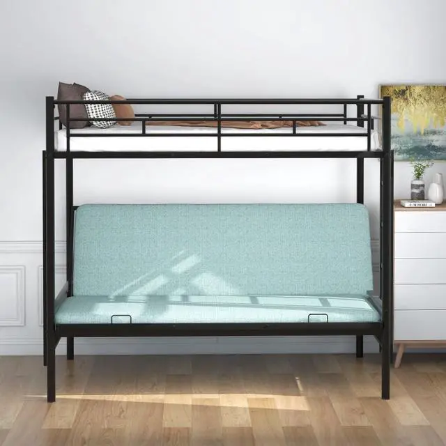Alt view image 5 of 7 - Hassyee Twin Over Full Metal Bunk Bed with Safety Guardrails and Ladders, Modern Dorm Bed with Under-Bed Storage Space and Slats Support for Master Bedroom Guest Room Apartment