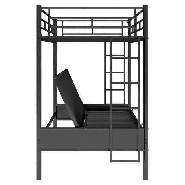 Alt view image 7 of 7 - Hassyee Twin Over Full Metal Bunk Bed with Safety Guardrails and Ladders, Modern Dorm Bed with Under-Bed Storage Space and Slats Support for Master Bedroom Guest Room Apartment