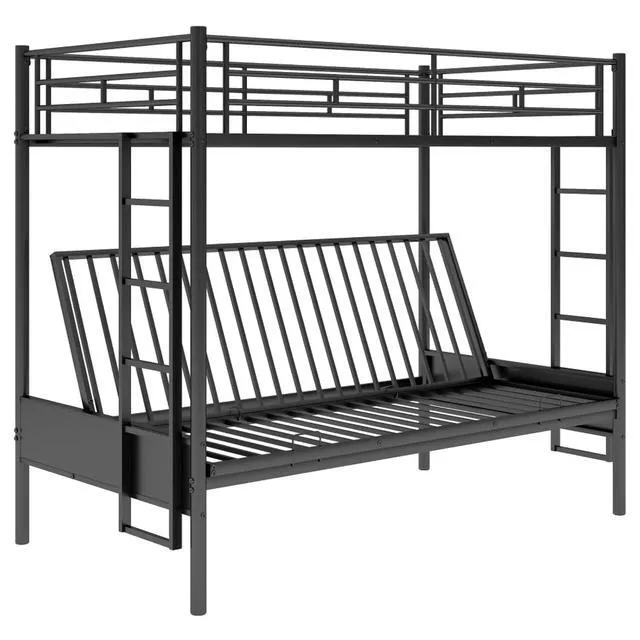 Alt view image 6 of 7 - Hassyee Twin Over Full Metal Bunk Bed with Safety Guardrails and Ladders, Modern Dorm Bed with Under-Bed Storage Space and Slats Support for Master Bedroom Guest Room Apartment