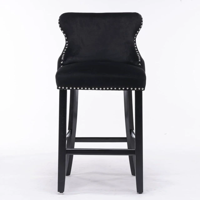 Alt view image 2 of 7 - Hassyee Contemporary Velvet Upholstered Wing-Back Barstools with Button Tufted Decoration and Wooden Legs, and Chrome Nailhead Trim, Leisure Style Bar Chairs,Set of 2 (Black + Set of 2)