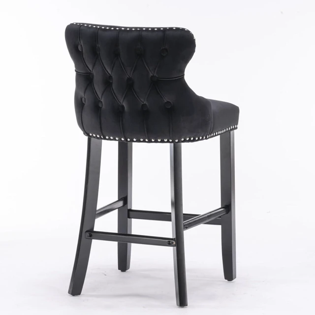 Alt view image 5 of 7 - Hassyee Contemporary Velvet Upholstered Wing-Back Barstools with Button Tufted Decoration and Wooden Legs, and Chrome Nailhead Trim, Leisure Style Bar Chairs,Set of 2 (Black + Set of 2)