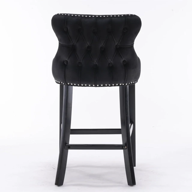 Alt view image 6 of 7 - Hassyee Contemporary Velvet Upholstered Wing-Back Barstools with Button Tufted Decoration and Wooden Legs, and Chrome Nailhead Trim, Leisure Style Bar Chairs,Set of 2 (Black + Set of 2)