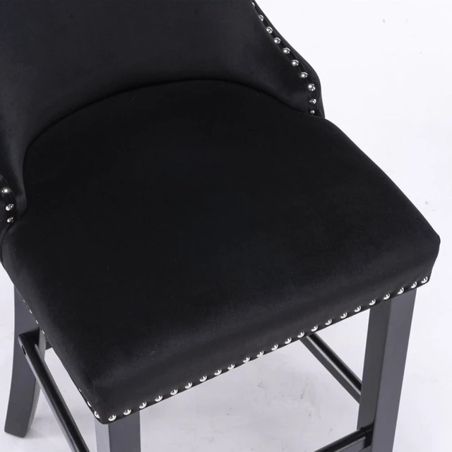 Alt view image 7 of 7 - Hassyee Contemporary Velvet Upholstered Wing-Back Barstools with Button Tufted Decoration and Wooden Legs, and Chrome Nailhead Trim, Leisure Style Bar Chairs,Set of 2 (Black + Set of 2)