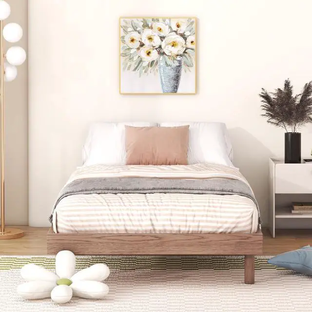 Alt view image 4 of 7 - Twin/Queen/Full Size Low Profile Platform Bed Frame, Modern Panel Bedframe Mattress Base with Wooden Slat Support for Bedroom Guest Room Small Apartment Dormitory, No Box Spring Needed (Walnut Twin)